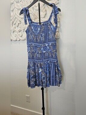 Chelsea & Violet Blue Western Paisley Tie-Shoulder Ruffled Dress Girls Sz Lg 16